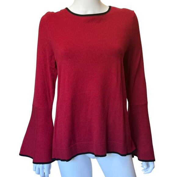 Sam & Jess Red Bell Sleeve Knit Top Viscone Blend w/ Black Trim Womens Sixe XL - Picture 1 of 6